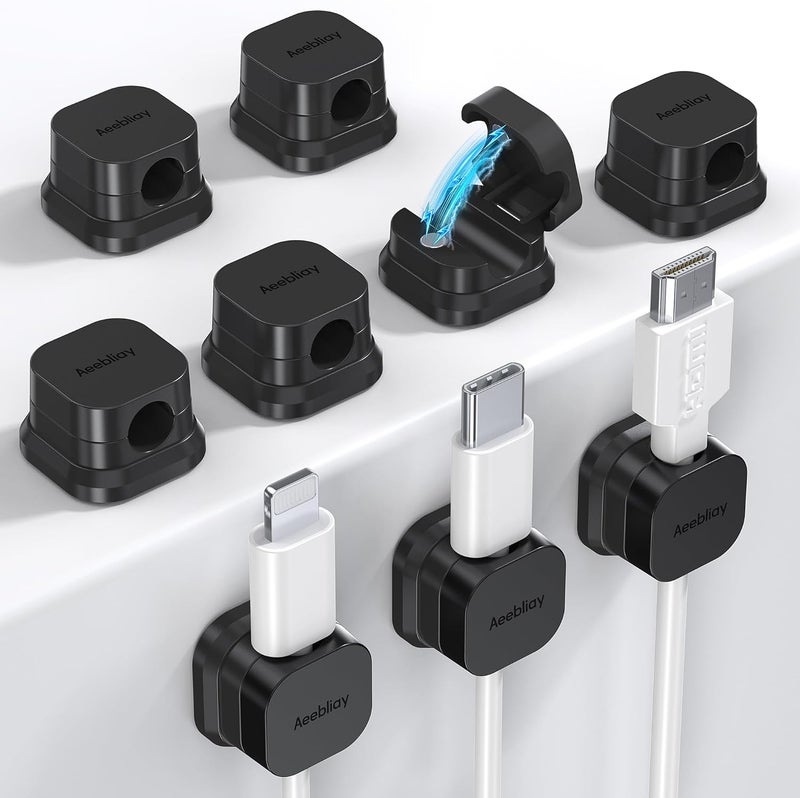 Aeebliay 9 Pack Magnetic Cable Clips Cord Holder, Desk Cable Management Accessories, Cord Clips, Adhesive USB Wire Holder Keeper Organizer for Home Office Desk Phone Car Wall Desktop Nightstand cable organizer - Image 1